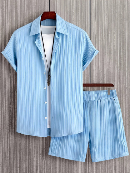 Ensemble décontracté estival pour homme, chemise à manches courtes et short, style urbain, idéal pour l'été
