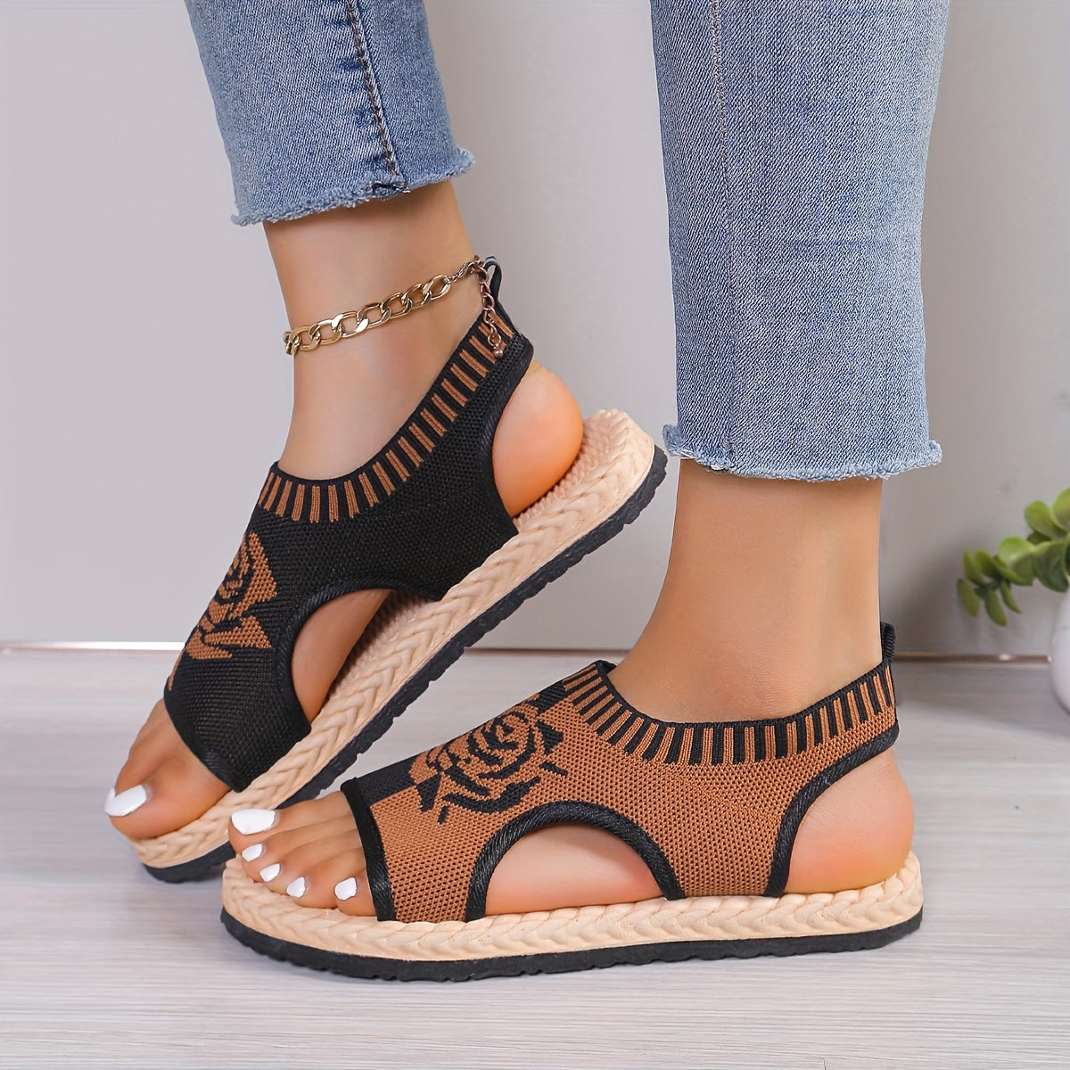 Dames casual sandalen met bloemenpatroon voor de zomer, bohemien chique stijl, dagelijks comfort