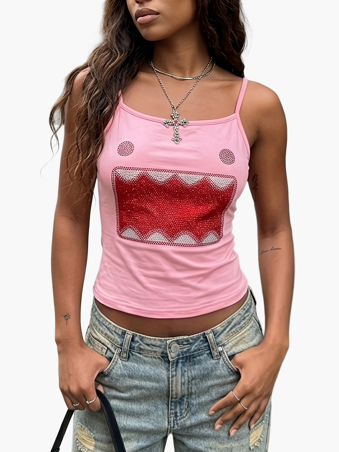 Dames tanktop Y2K geometrisch patroon stedelijke stijl voor een trendy zomerse look