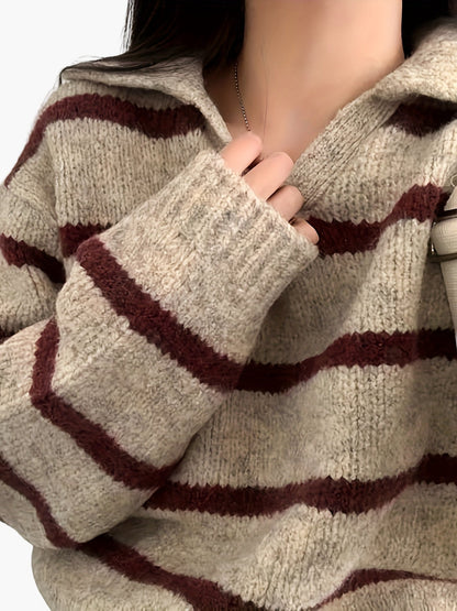 Pull-over femme style élégant à rayures larges pour automne-hiver