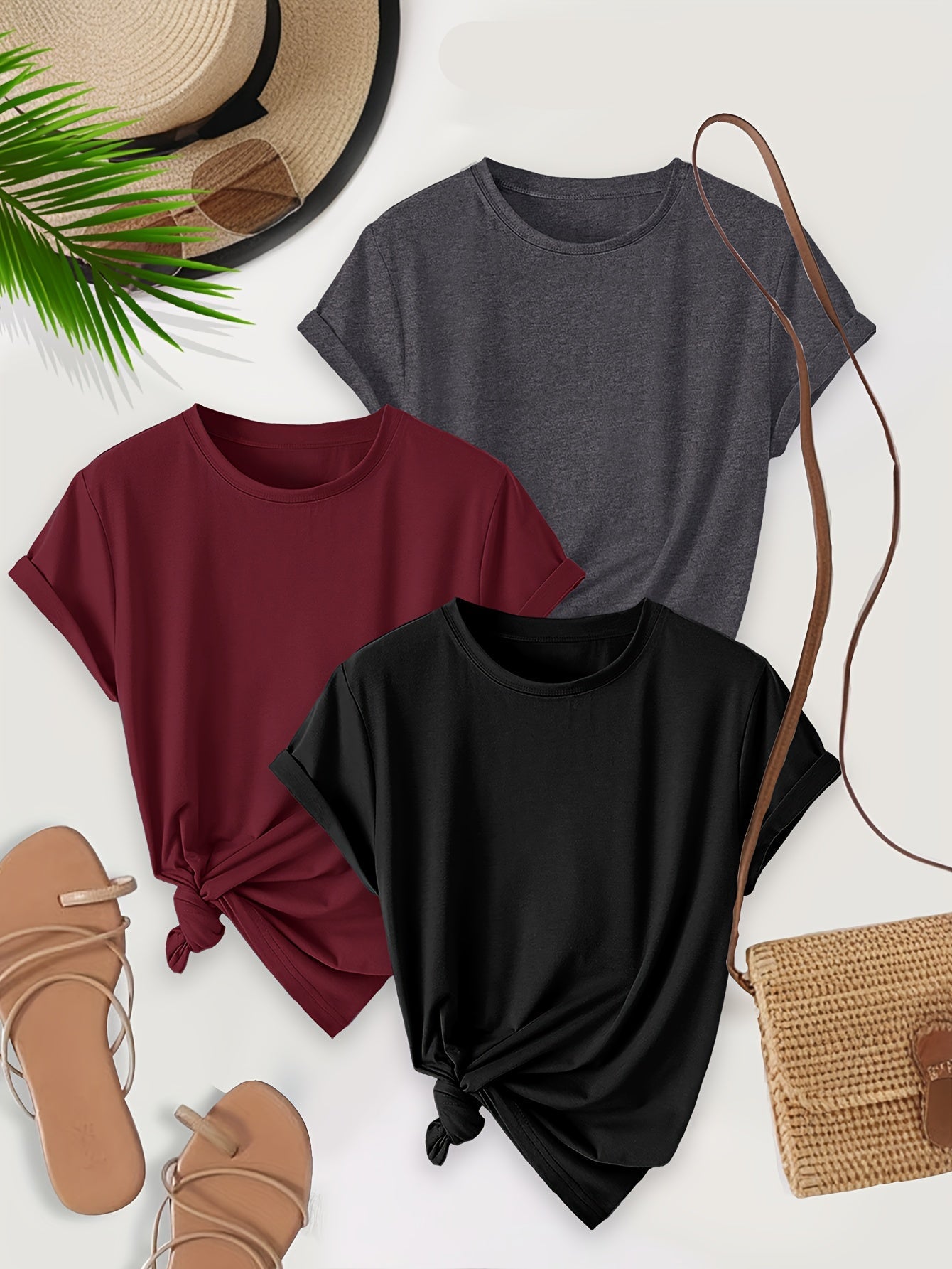 Set di 3 t-shirt basiche girocollo da donna – Stile casual e versatile