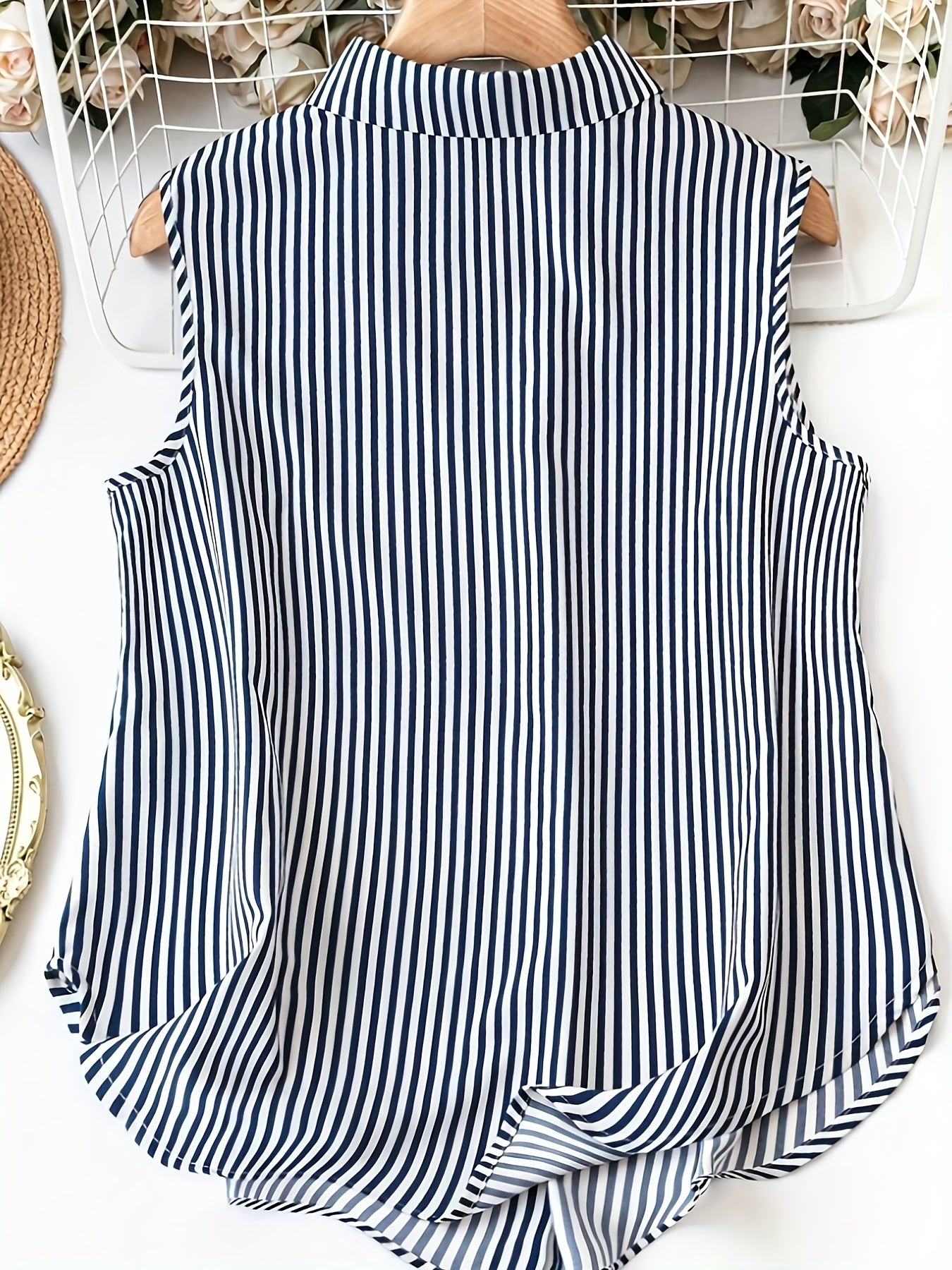Chemisier sans manches à rayures style polo pour femme - Élégant et décontracté, idéal été