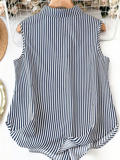 Chemisier sans manches à rayures style polo pour femme - Élégant et décontracté, idéal été