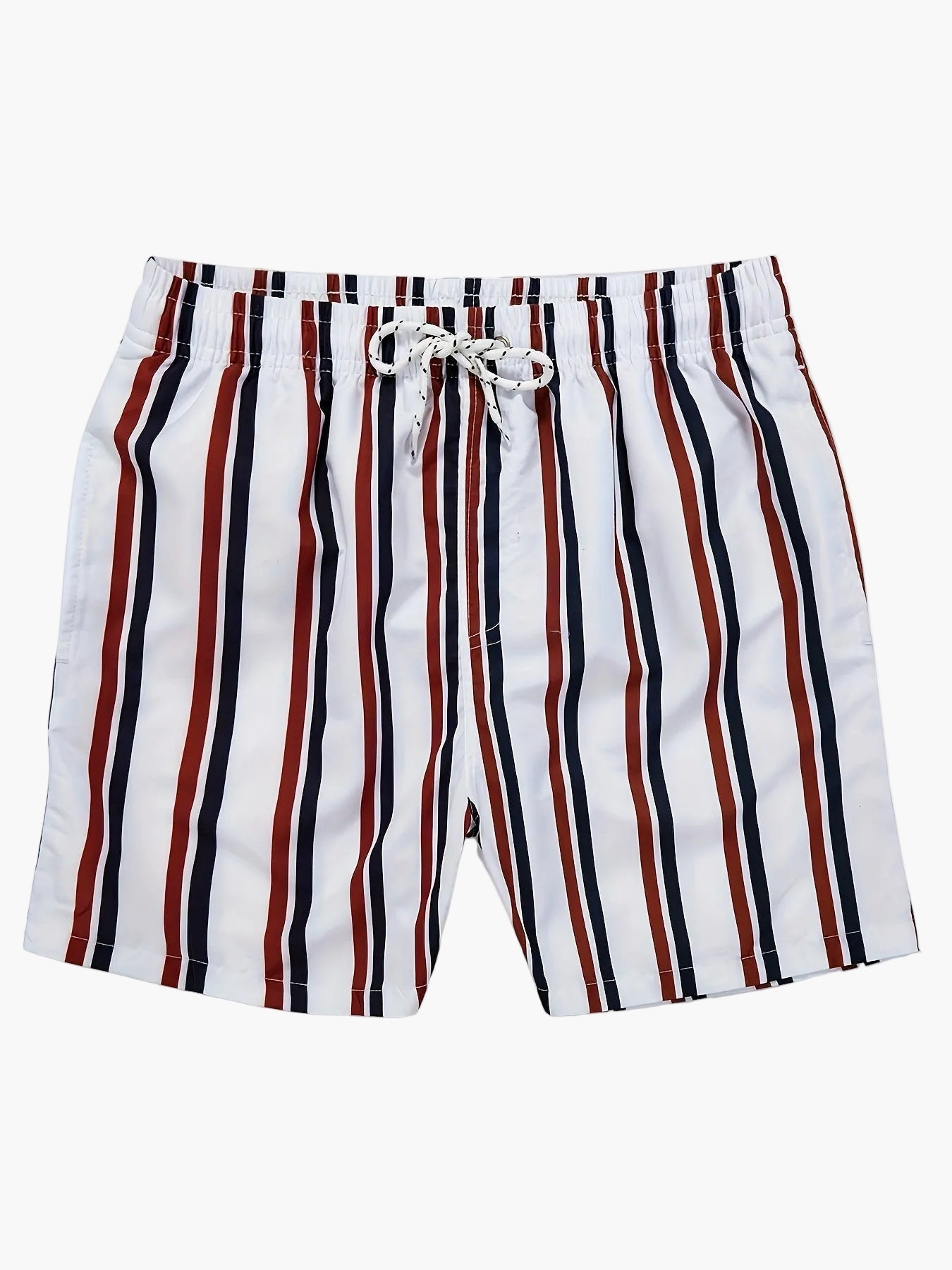Krótkie spodenki kąpielowe męskie w paski, styl casual, na plażę i basen