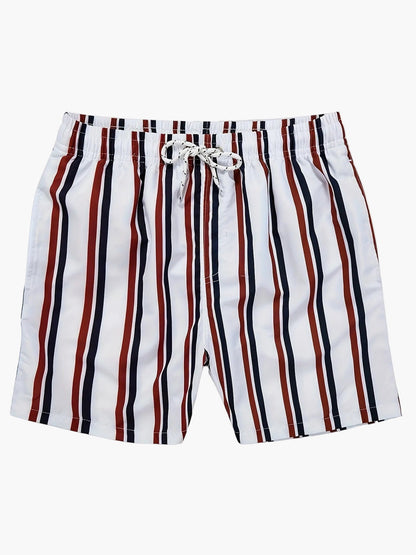 Krótkie spodenki kąpielowe męskie w paski, styl casual, na plażę i basen