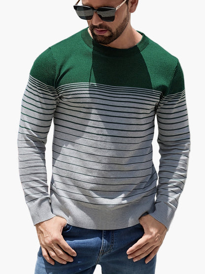 Pull à rayures pour homme style casual – Manches longues, col rond, idéal pour le printemps et l'automne