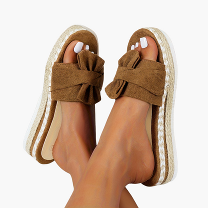 Women's casual summer comfort espadrille-style platform sandals with bow