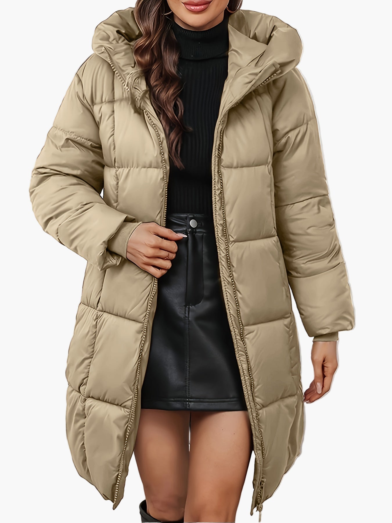 Manteau doudoune long à capuche femme, style urbain hivernal, coupe tendance