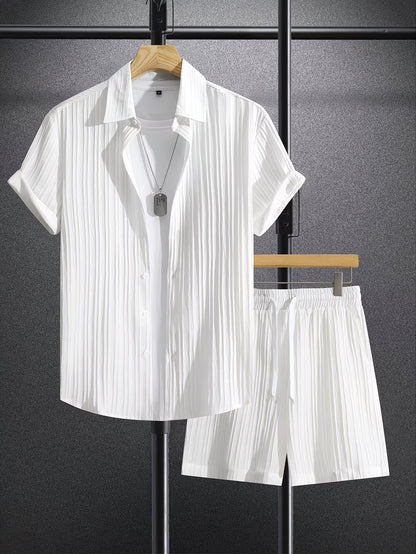 Men's Casual Shirt and Shorts Set Pleated Style - Chic and Modern Summer Look