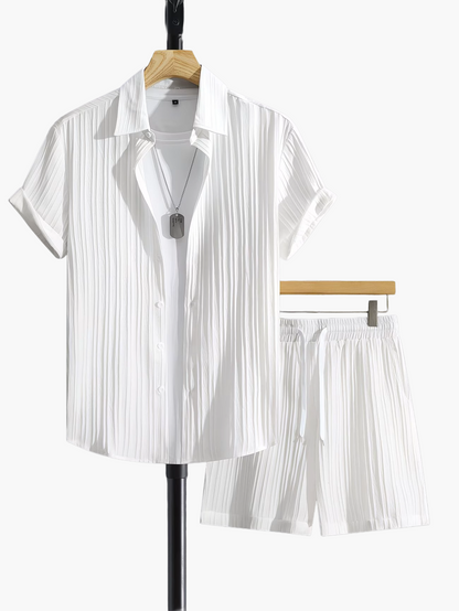 Men's Casual Shirt and Shorts Set Pleated Style - Chic and Modern Summer Look