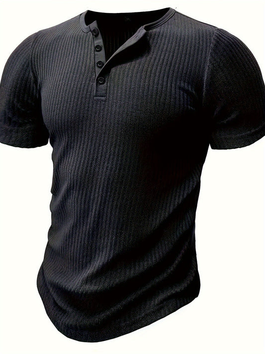 Casual herre henley T-shirt med striber – Ideel til sommer og fritid