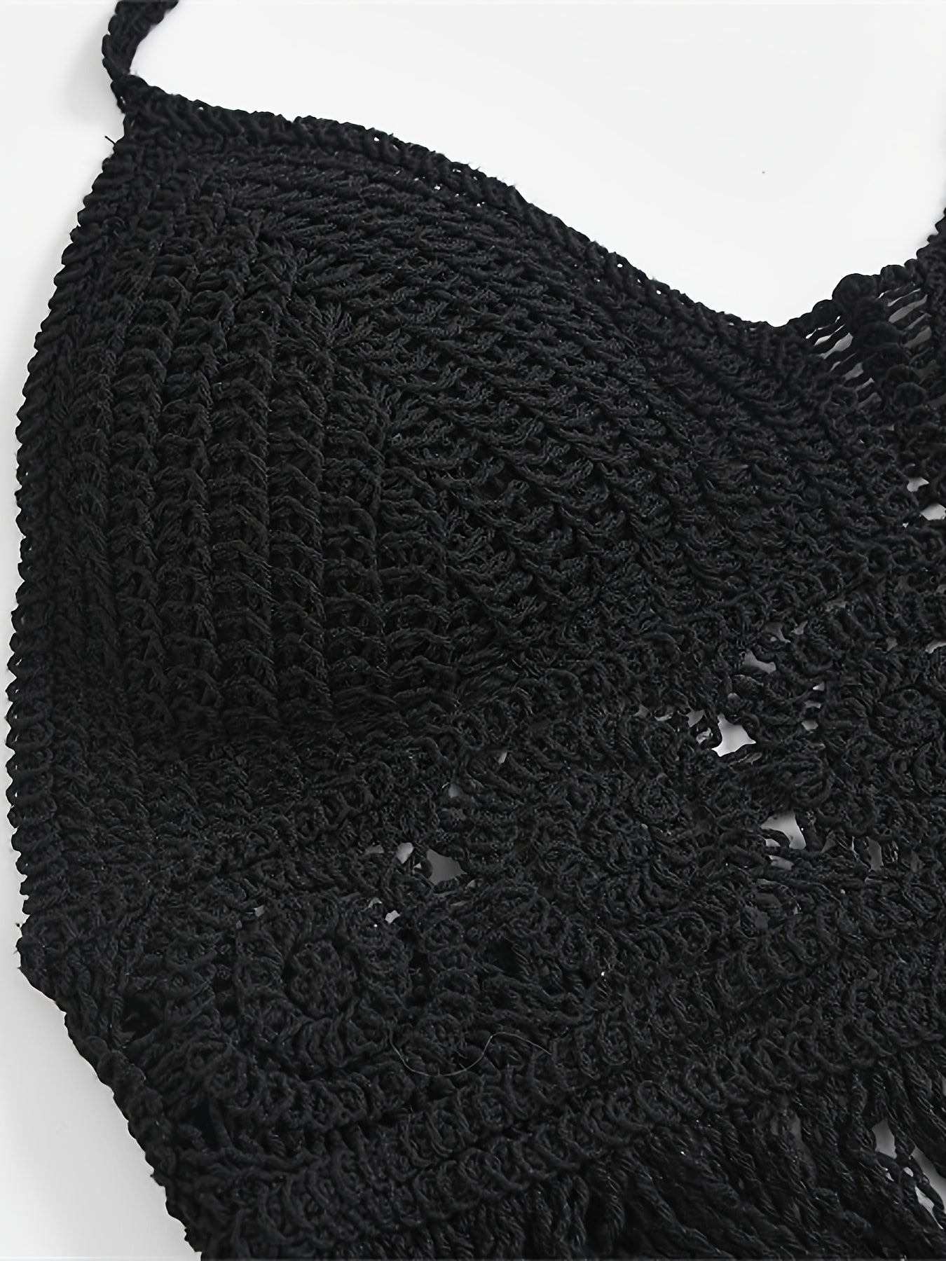 Bohemian cropped tie-front top for women, festival style with openwork details and fringes