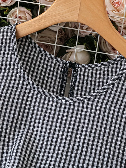 Robe décontractée sans manches à carreaux vichy pour femme, style rétro chic et quotidien