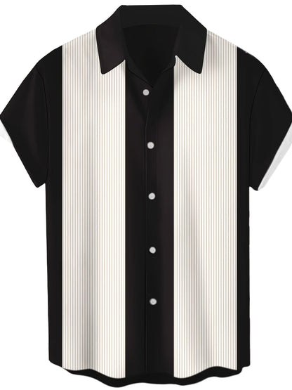 Chemise décontractée homme style bowling à rayures verticales manches courtes