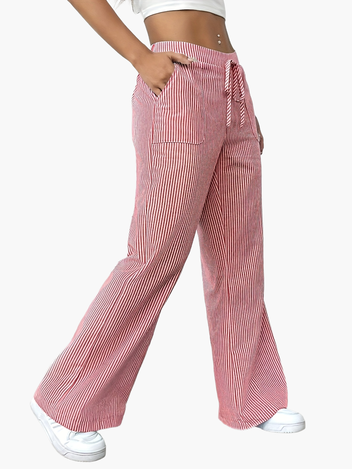 Pantaloni larghi da donna stile casual a righe per primavera ed estate