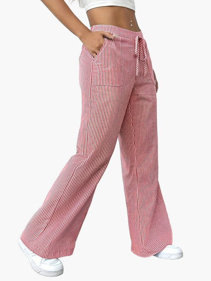 Pantaloni larghi da donna stile casual a righe per primavera ed estate