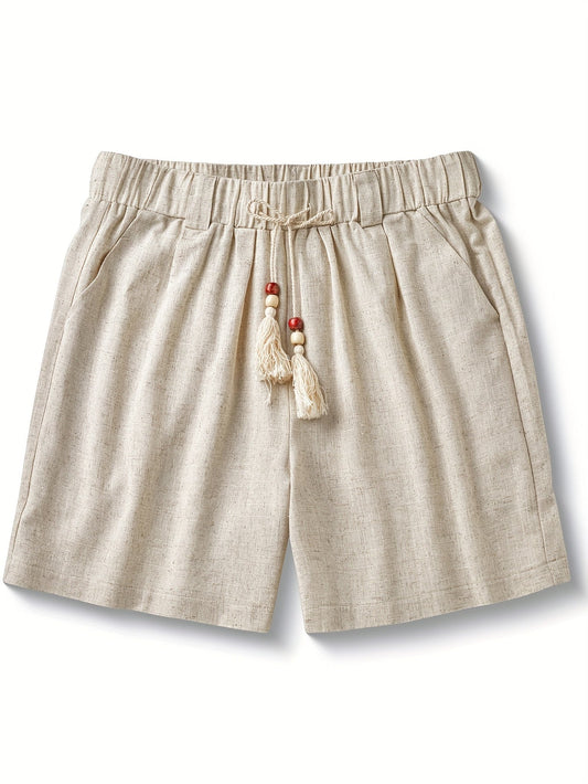 Short casual uomo stile bohémien con vita a coulisse e nappine – Ideale per vacanze ed estate