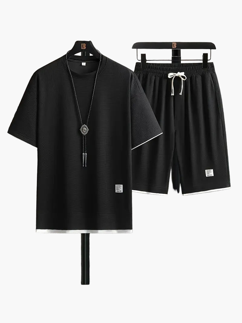 Conjunto informal para hombre de dos piezas camiseta holgada y pantalón corto estilo urbano ideal para descanso y salidas