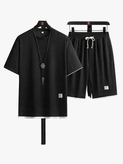 Conjunto informal para hombre de dos piezas camiseta holgada y pantalón corto estilo urbano ideal para descanso y salidas
