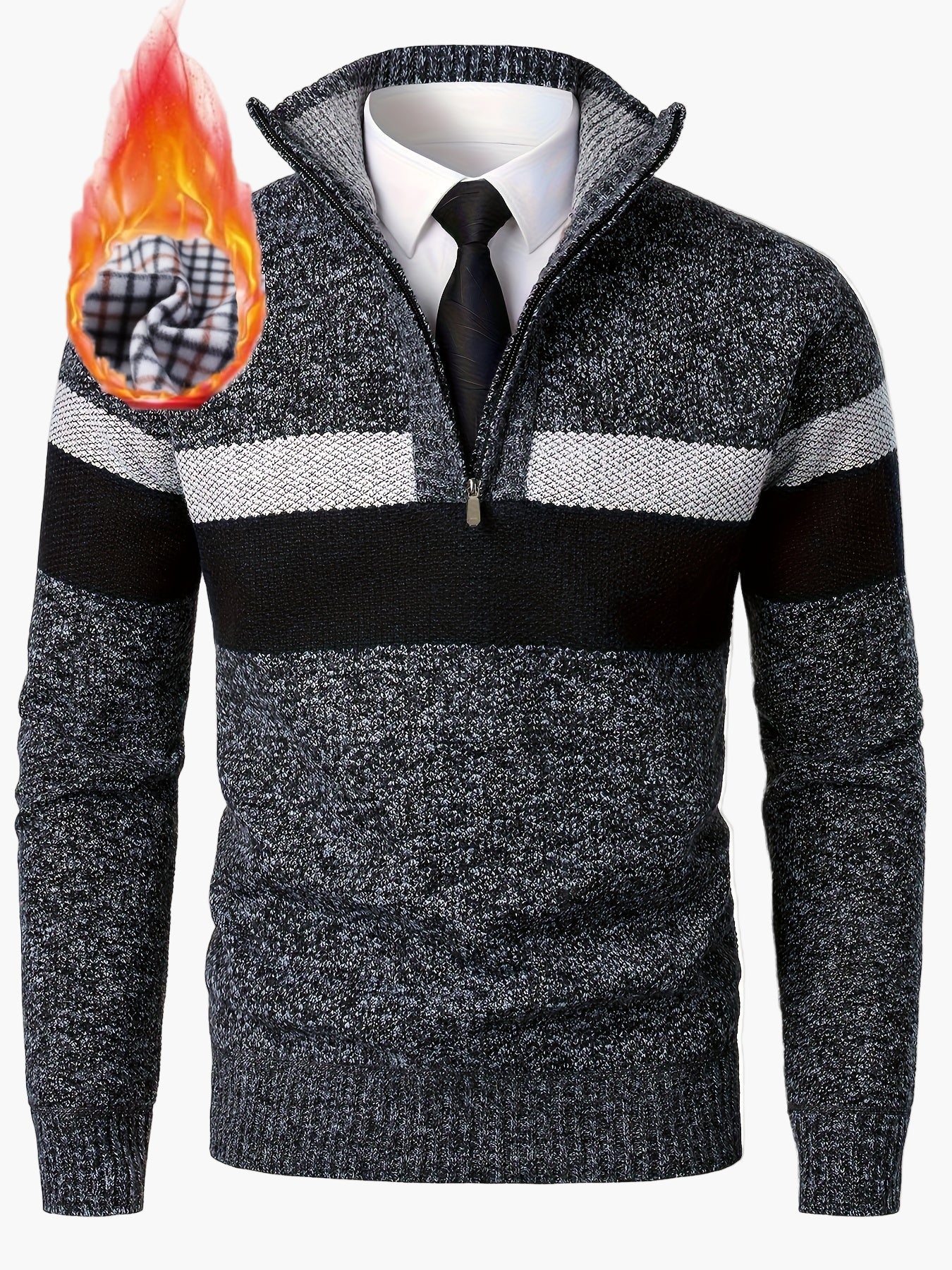 Pull à col montant zippé pour homme style casual business chaud automne hiver