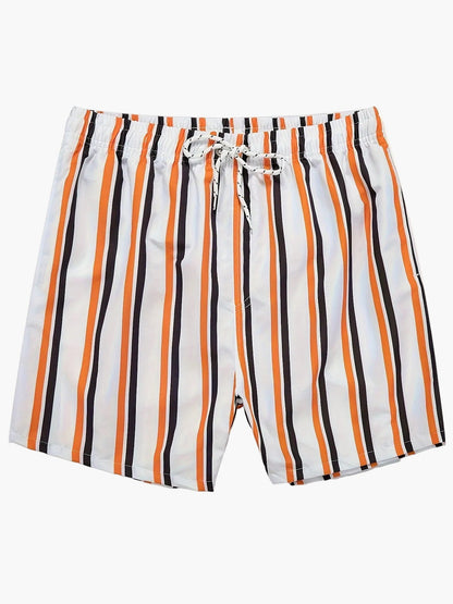 Krótkie spodenki kąpielowe męskie w paski, styl casual, na plażę i basen