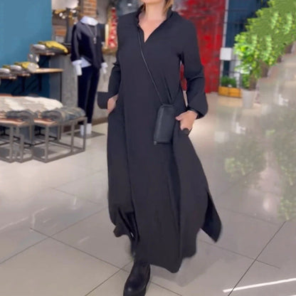 Deborah – Robe Longue Décontractée à Manches Longues et Col V