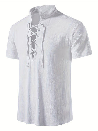 Camicia casual uomo maniche corte stile allacciato collo alla coreana per l'estate