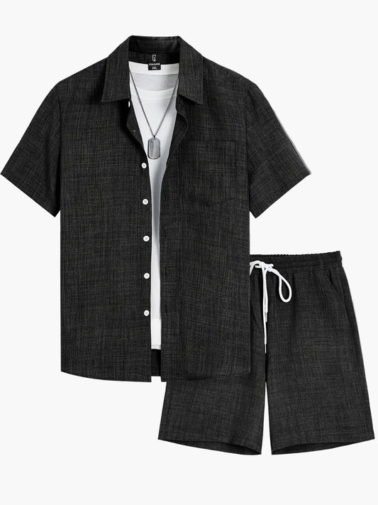 Ensemble décontracté haut et short pour homme, style été, col à revers, idéal loisirs et vacances