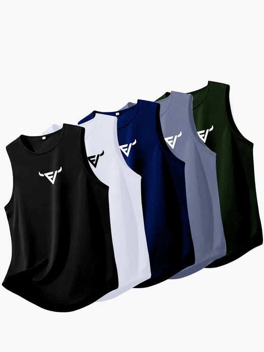 Canotta sportiva uomo stile atletico – confezione da 5, senza maniche, ideale per allenamento e fitness