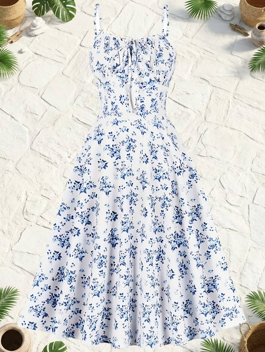 Vestido midi para mujer estilo campestre con estampado floral, elegante para verano y ocasiones informales