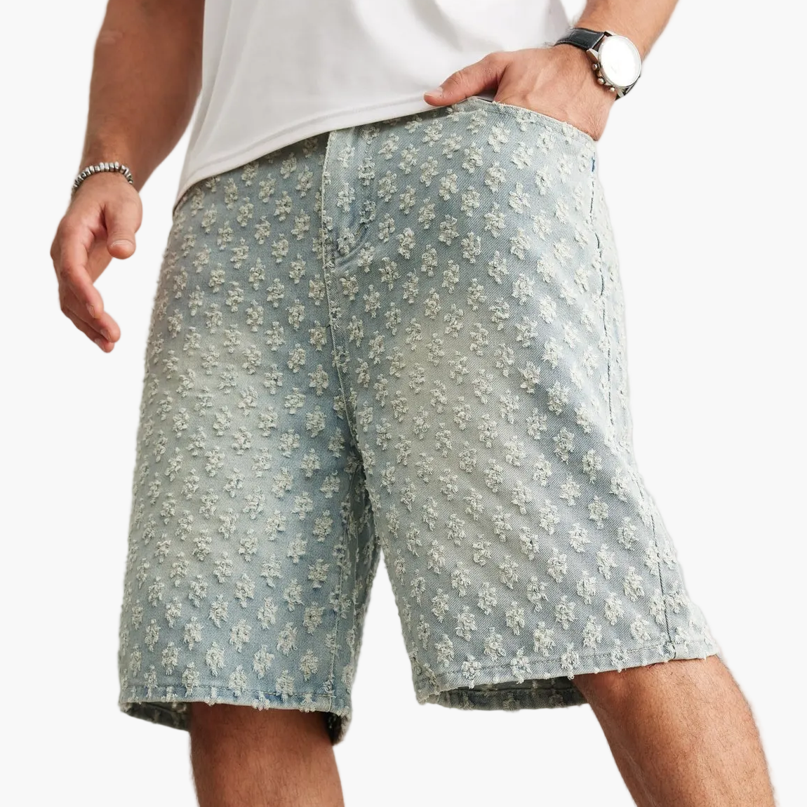 Herreshorts i streetwear-stil med broderet mønster – Afslappede, trendy urbane shorts
