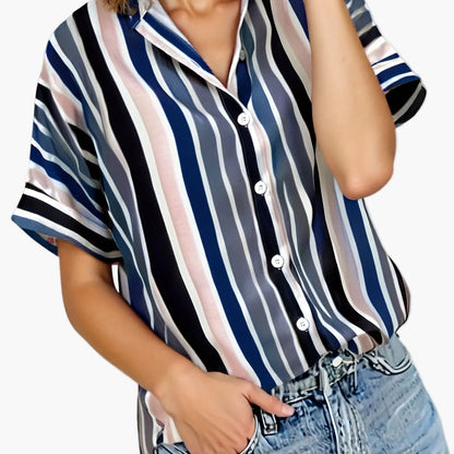 Camicia ampia a righe stile casual da donna - Moda estiva elegante
