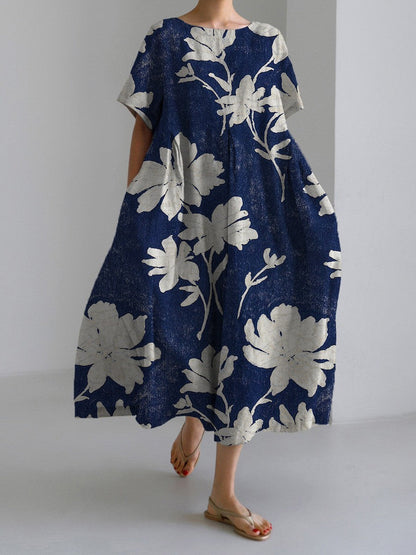 Robe longue décontractée femme style artistique bohème à motif floral – idéale été, vacances, ville