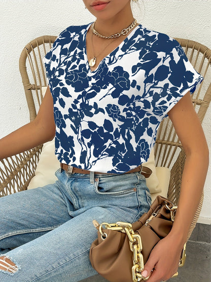 Blouse Femme Élégante Style Floral Col V pour Usage Quotidien et Professionnel