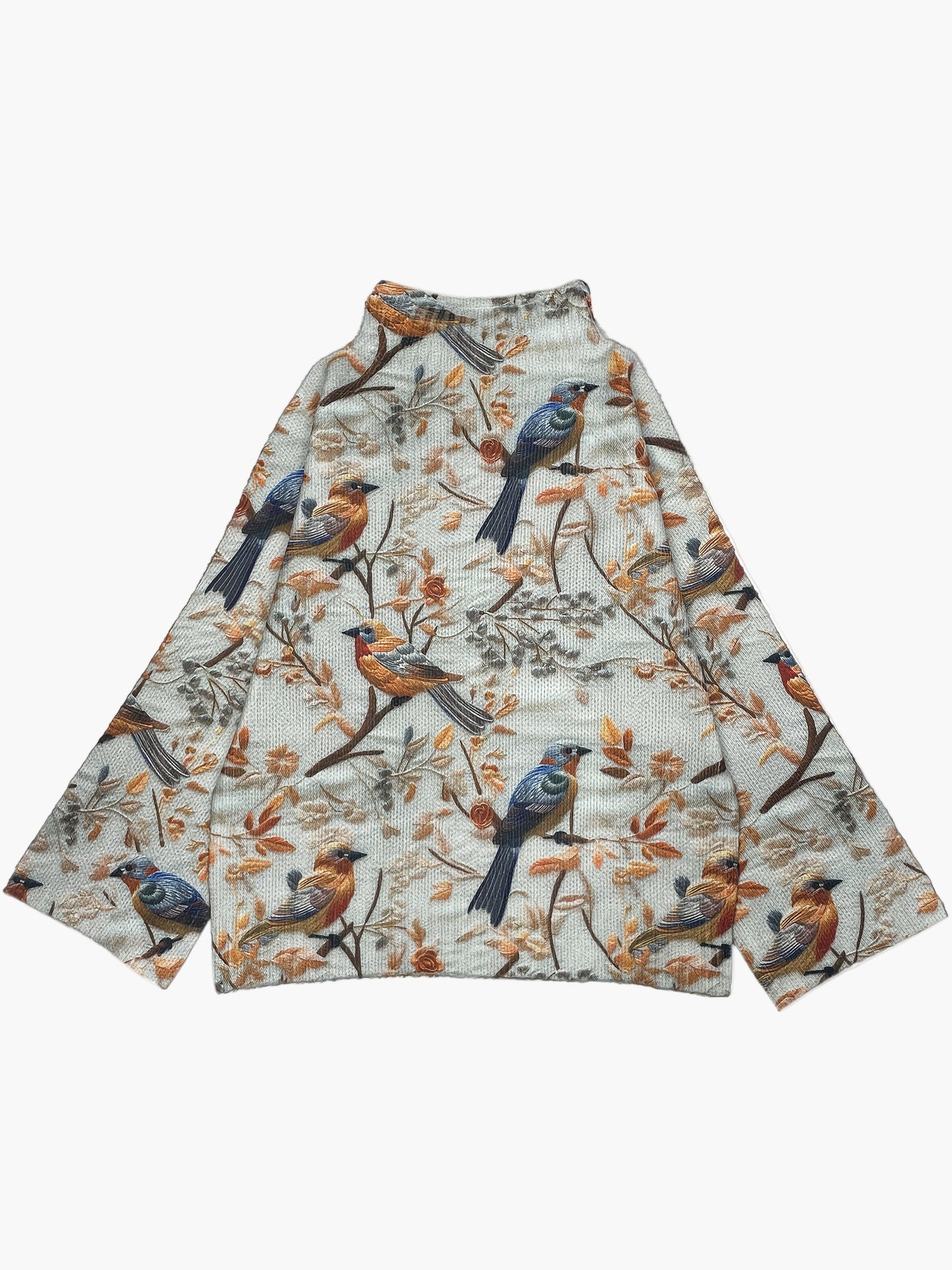 Pull Femme Style Élégant Imprimé Oiseaux Col Montant pour Automne Hiver