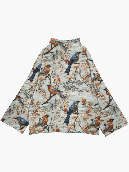 Pull Femme Style Élégant Imprimé Oiseaux Col Montant pour Automne Hiver