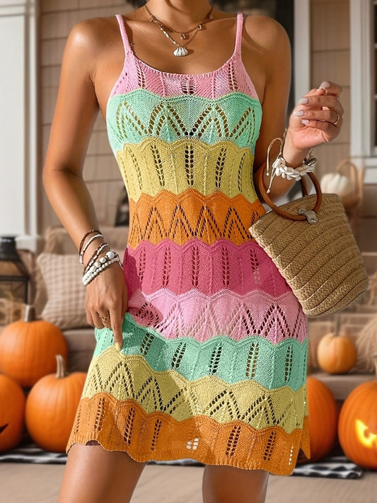 Vestido Mini Bohemio de Punto para Mujer – Estilo Vacaciones y Verano Casual