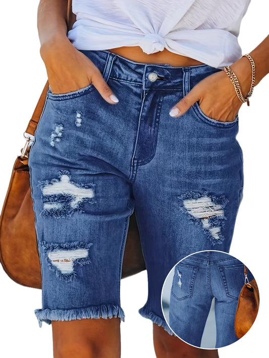 Bermuda décontracté déchiré pour femme – Style urbain tendance été