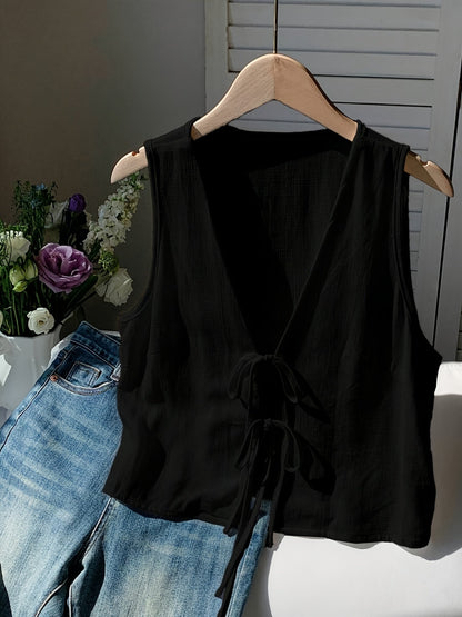 Sleeveless tie-front vest for women, casual chic style