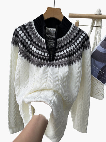 Pull homme à col montant style nordique casual demi-zip pour l'hiver