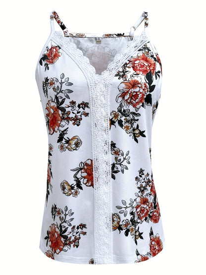 Women's Sexy Style Tank Top with Thin Straps, Floral Pattern, and Lace – Perfect for Summer and Casual Moments