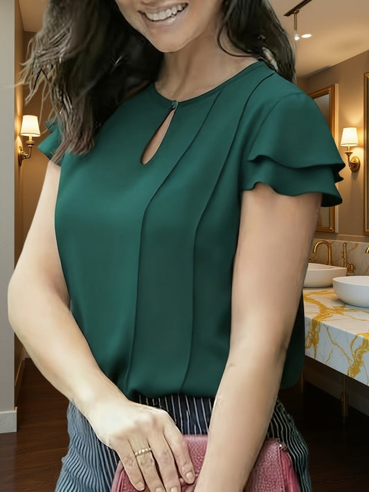 Blusa elegante con maniche corte a volant da donna, stile ufficio e tempo libero