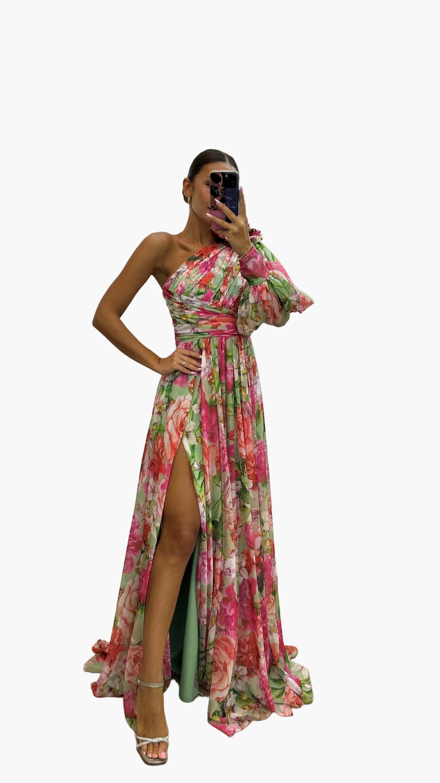 Abito da sera donna con spalle scoperte, stile floreale raffinato, elegante per eventi e occasioni estive