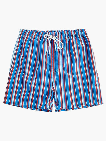 Krótkie spodenki kąpielowe męskie w paski, styl casual, na plażę i basen