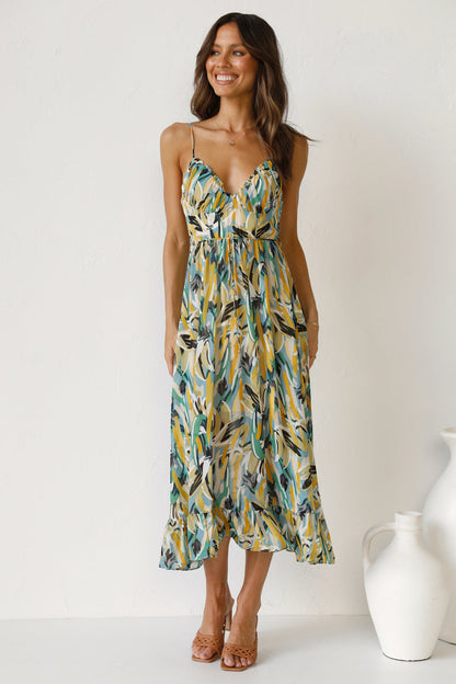 Natalie – Robe sans manches à volants imprimée