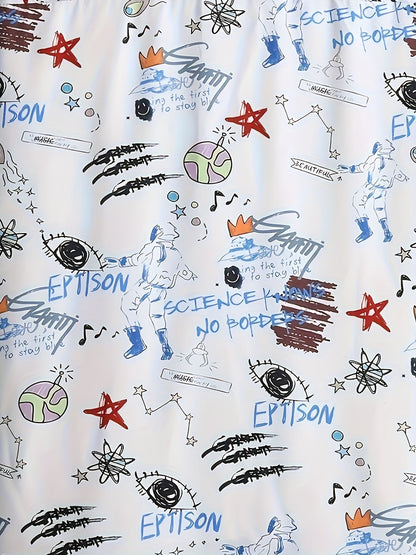 Herenoverhemd Streetwear Stijl met Graffiti Print Korte Mouwen – Casual Stedelijke Mode