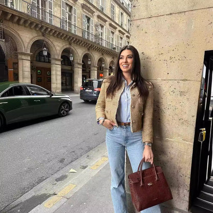 Jessie – Manteau Court en Laine à Manches Longues