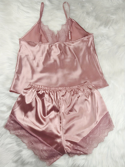 Pigiama corto donna stile sexy per la casa - completo canotta e pantaloncini con dettagli in pizzo, ideale primavera-estate