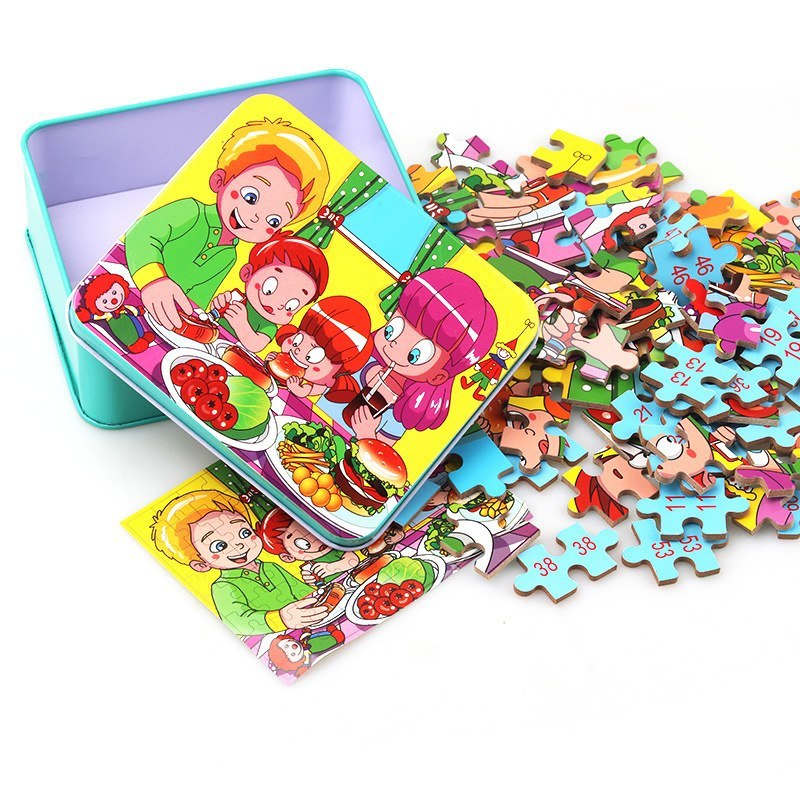 Puzzle en Bois Éducatif pour Enfants – Coffret Métal – Jeux d’Assemblage Animaux, Véhicules et Scènes de la Vie – Mixte 3 Ans+