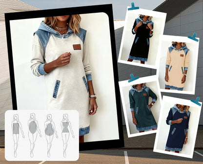Robe décontractée style sweat à capuche avec détails en denim pour femme